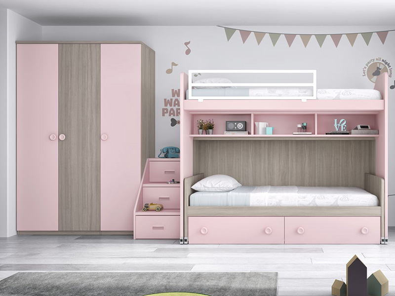 habitacion juvenil con litera acero rosa con tirador boton zaragoza huesca teruel madrid bilbao rioja