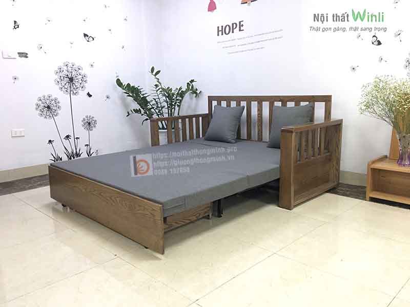 sofa giường tay nan gỗ nan sắt