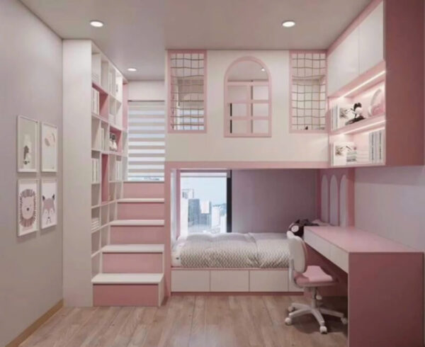 phòng ngủ 12-15m2 màu hồng cho bé gái phong ngu 12 15m2 mau hong cho be gai e1729498090593