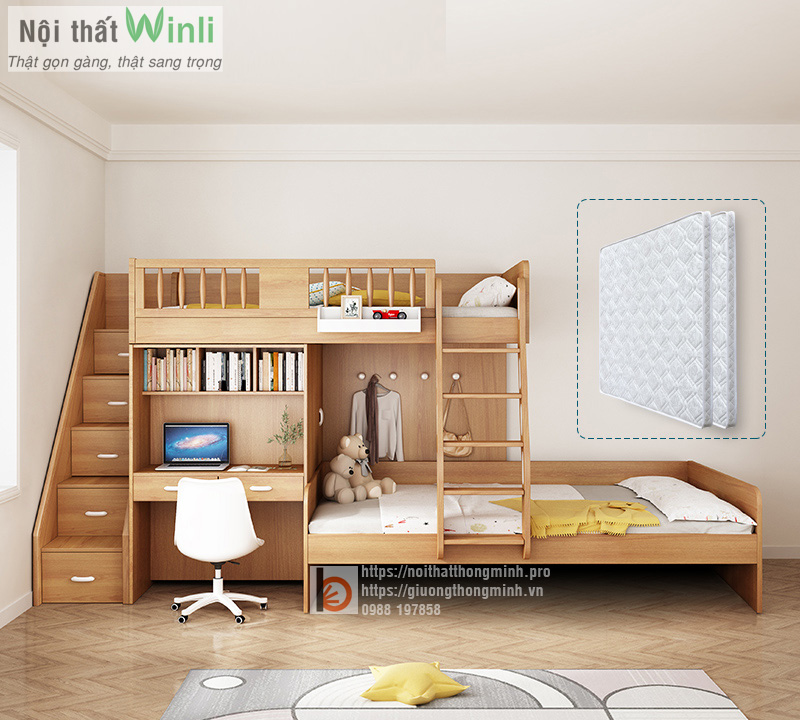 giuong tang go tu nhien co ban hoc cho be4